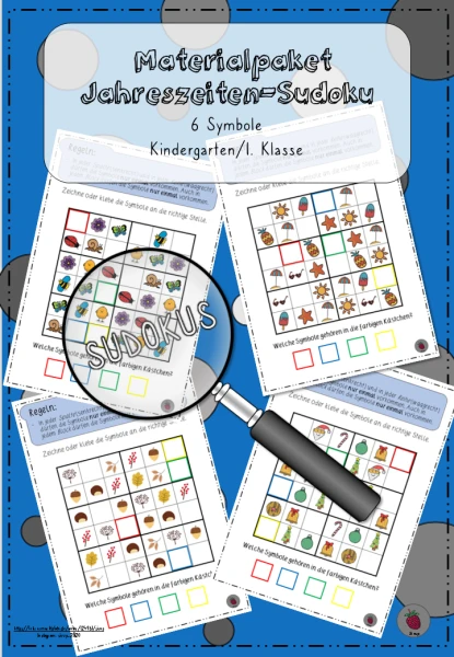 Materialpaket Jahreszeitensudoku mit Symbolen statt Zahlen - zu Frühling, Sommer, Herbst und Winter