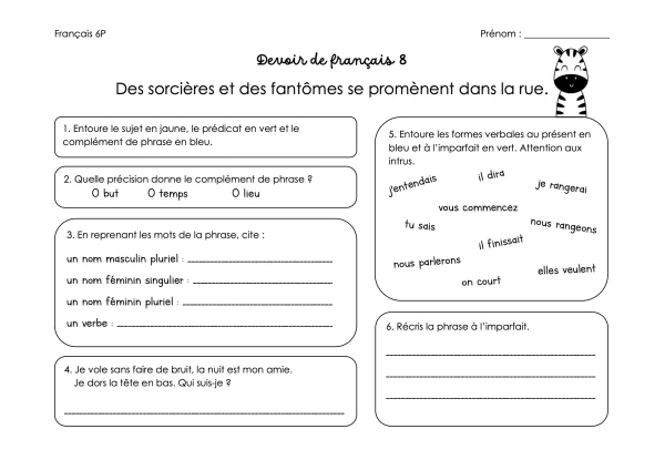 Fiches devoirs révision français 6P (en lien avec le nouveau MER)