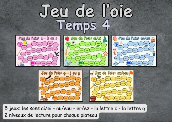 Temps 4 Jeu de l’oie les sons: ai/ei - au/eau - er/ez - la lettre c - la lettre g