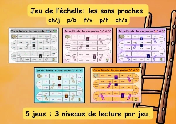 Temps 2 Jeu de l’échelle : les sons proches ch/j - p/b - f/v -  p/t -  ch/s