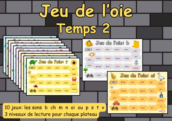 Temps 2 Jeu de l’oie les sons: b ch m n oi ou p s t v