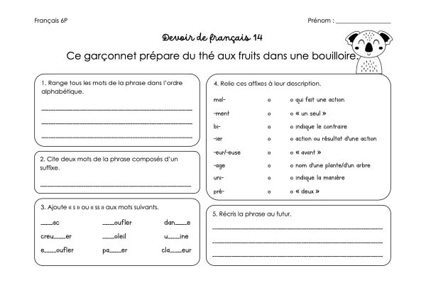 Devoirs révisions 1 à 15 (6P)