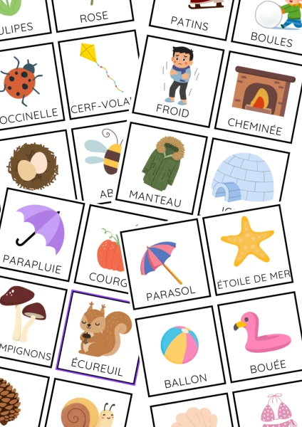 Etiquettes vocabulaire saisons