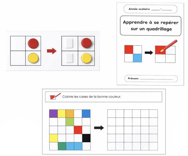 Pack d'activités progressives pour apprendre à se repérer sur un quadrillage