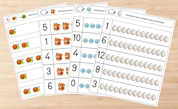 Pack fiches pour apprendre à dénombrer une quantité