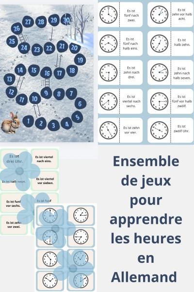 Ensemble de jeu pour apprendre les heures en Allemand 🕰🇩🇪