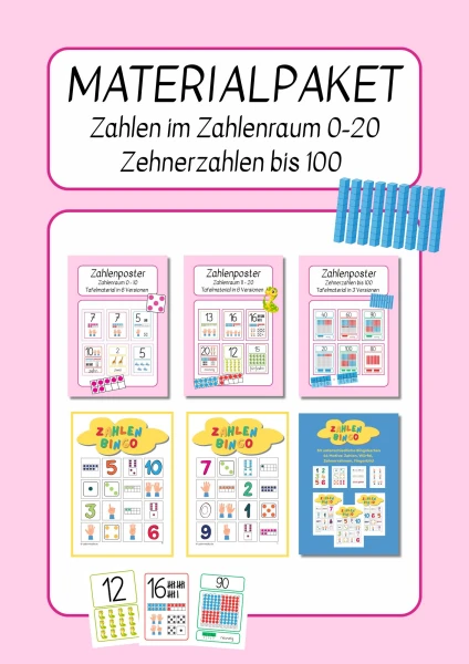 MATERIALPAKET – Zahlenposter, Zahlenplakate 0-20 und Zehnerzahlen bis 100