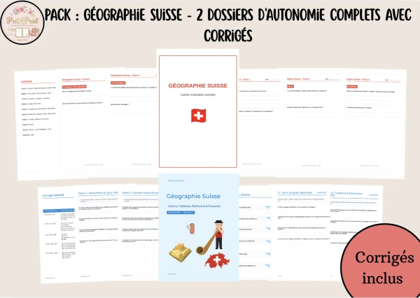 Pack : Géographie Suisse - 2 dossiers d'autonomie complets avec corrigés