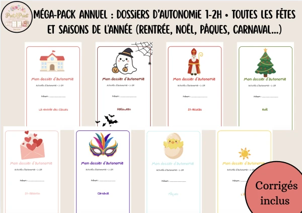 Méga-Pack Annuel : Dossiers d’Autonomie 1-2H • Toutes les Fêtes et Saisons de l'Année (Rentrée, Noël, Pâques, Carnaval...)