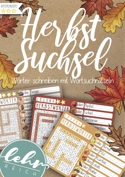 Herbstsuchsel - Wörter schreiben mit Wortsuchrätseln