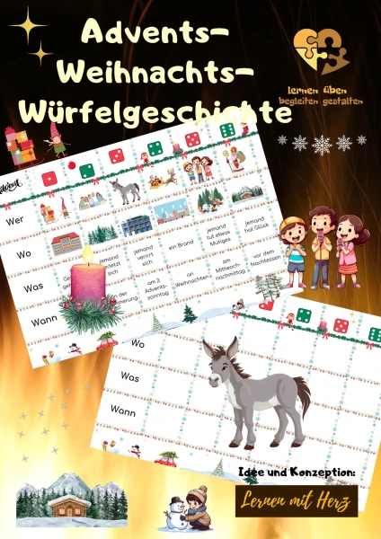 Advents-Weihnachts-Würfelgeschichte (inkl. leeres Raster)