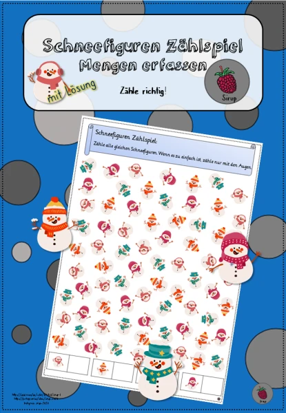 Schneefiguren Zählspiel - Mengen erfassen