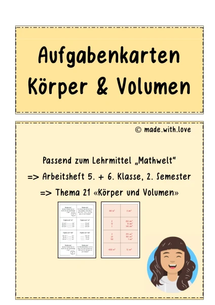 Aufgabenkarten "Körper und Volumen" (Mathwelt Thema 21)