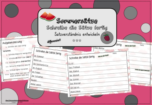 Sommersätze - Schreibe die Sätze fertig