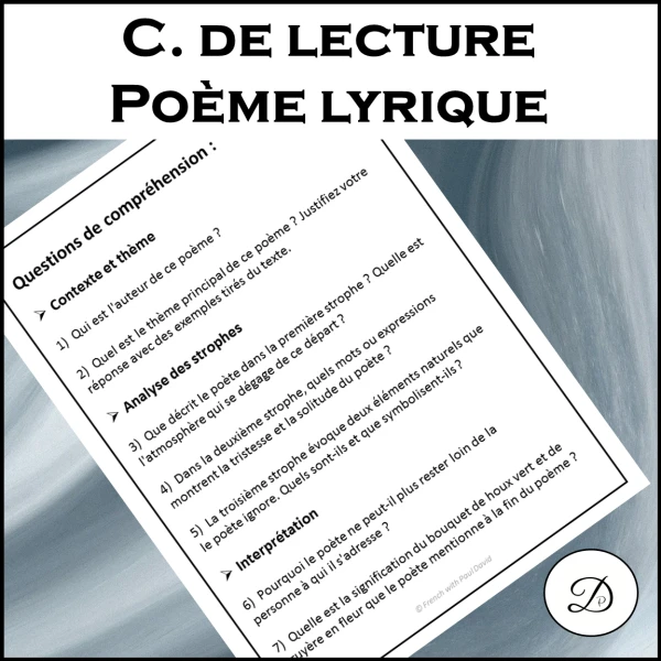 Compréhension de lecture - Poème lyrique