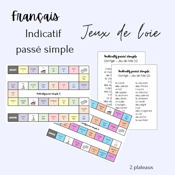CONJ - Indicatif passé simple - 2 jeux de l'oie avec corrigé (3e p. sg / 3e p. pl)