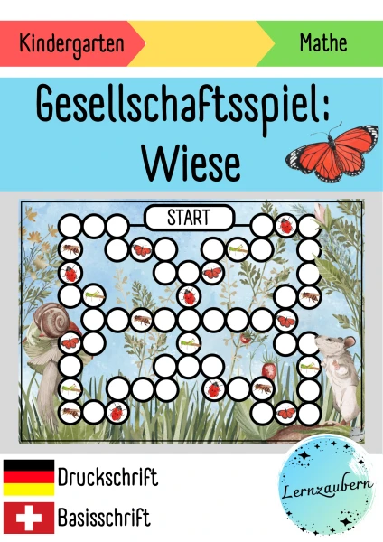 Mathe-Brettspiel: Wiese / Insekten (Kindergarten)