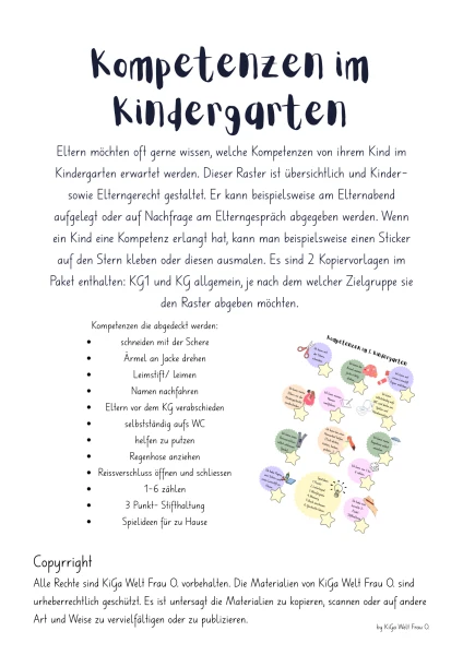 Kompetenzraster Kindergarten kindgerecht