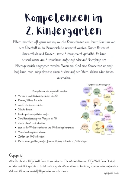 Kompetenzraster 2. Kindergarten kindgerecht