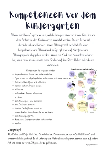 Kompetenzraster vor dem Kindergarten kindgerecht