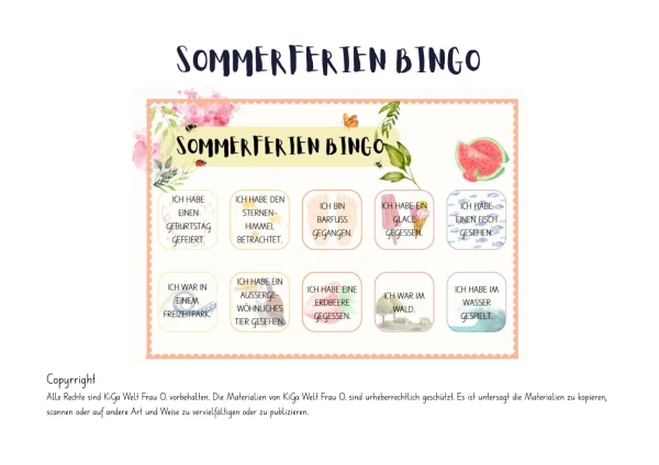 Sommerferien Bingo