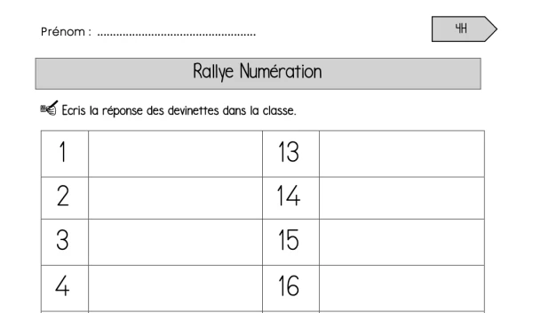 Rallye - Numération