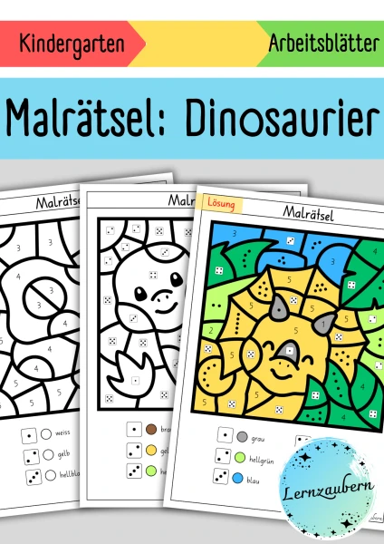Malen nach Zahlen: Dinosaurier (Kindergarten + 1. Klasse)