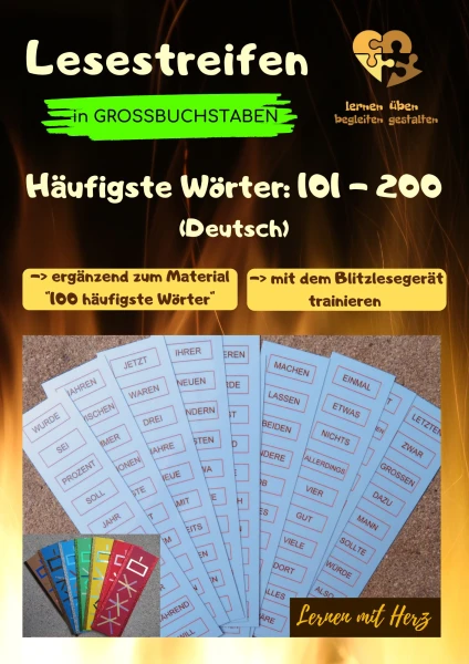 Lesestreifen 101-200 häufigste Wörter (in Grossbuchstaben)