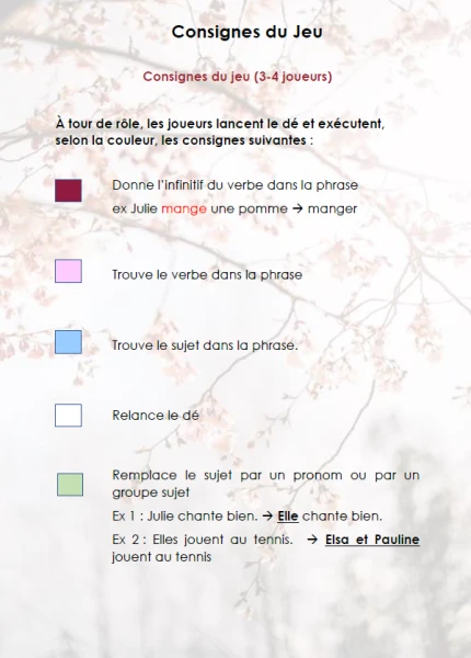 Jeu - Autour du verbe et du sujet