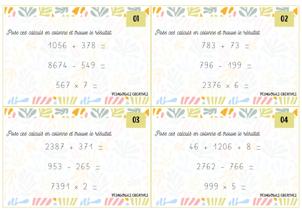 Cartes à tâches  +, - & x - 5P/6P