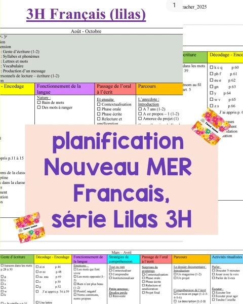 Planification de français 3H série Lilas MerL1