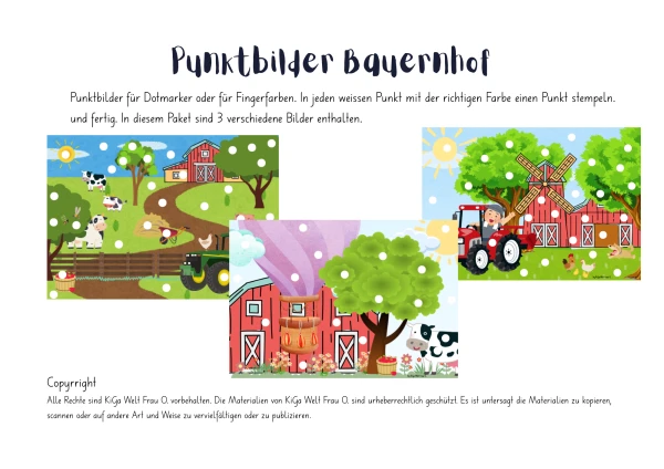 Punktbilder für Dotmarker oder Fingerfarben "Bauernhof"