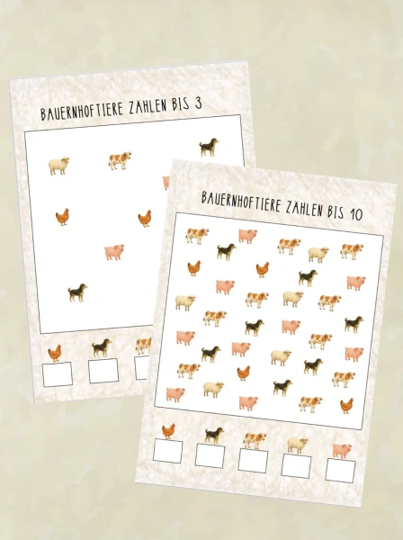 Bauernhoftiere zählen, dreifachdifferenziert