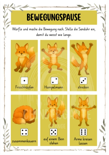 Plakat Bewegungspause Fuchs