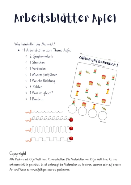 Arbeitsblätter Thema Apfel