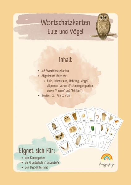 Eule- und Vogel-Wortschatzkarten