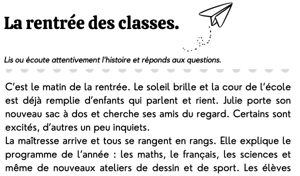 Lecture compréhension - l'école