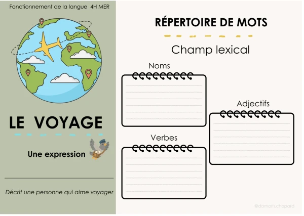 Répertoire de mots 4H thème le voyage