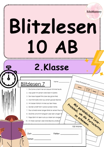 Blitzlesen 2. Klasse : Promotion de la lecture & augmentation de la vitesse de lecture - 10 fiches d'exercices pour une lecture fluide avec protocole de lecture