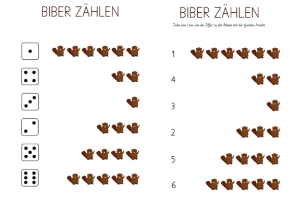 Zählen 1-6 - Würfel und Ziffern - Biber