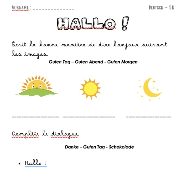 Dossier - Fiches devoirs - Allemand - 5H