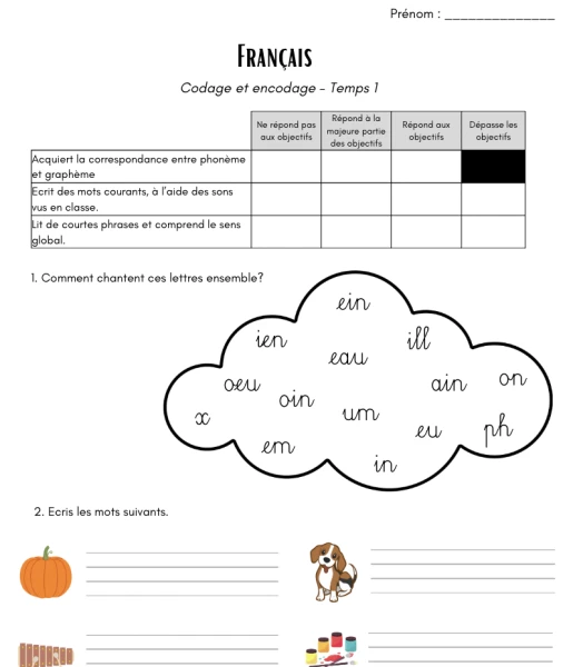 Evaluation français 4H - Codage et encodage T1