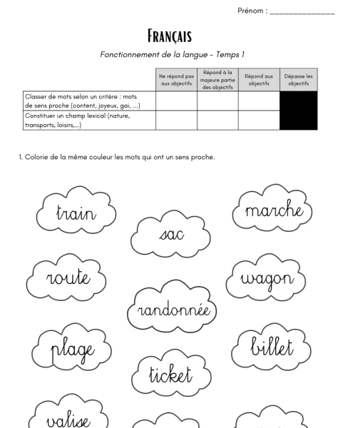 Evaluation français 4H - FDL - voyage