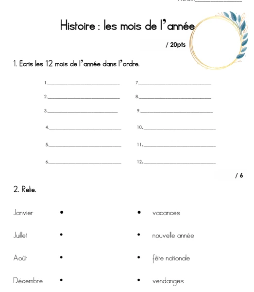 Les mois de l'année