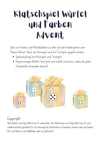 Klatschspiel Würfel und Farben Advent