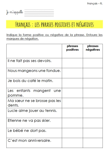 Phrases positives et négatives FL