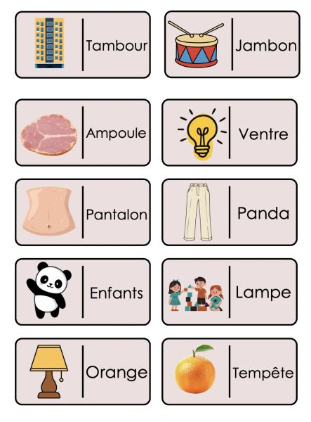 Memory et dominos sons an, en, am et em