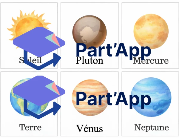 Memory Thème Planètes et système solaire (13 images = 26 cartes)