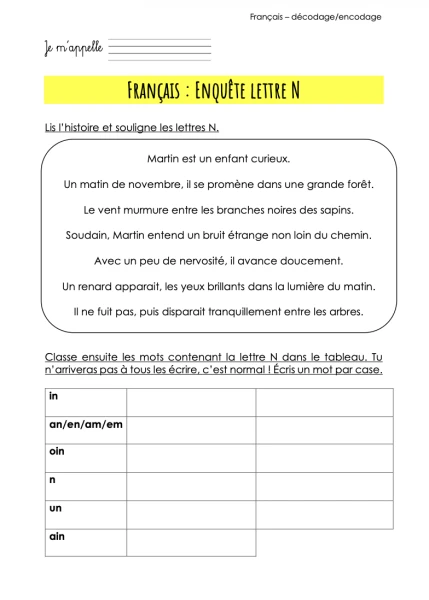 Enquête lettre N