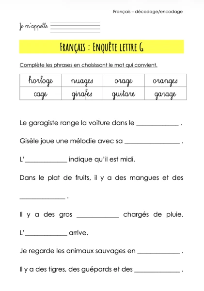 Enquête lettre G
